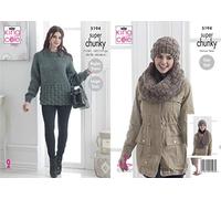 King Cole 5194 Knitting Pattern Womens Sweater Cowl Scarf and Hat in Big Value Super Chunky Stormy