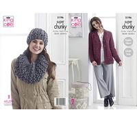 King Cole 5196 Knitting Pattern Womens Jacket Hat and Cowl in Big Value Super Chunky Stormy