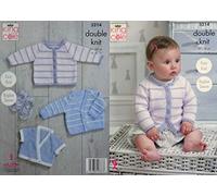 King Cole 5214 Baby Knitting Pattern. 3 Styles Striped Cardigans in King Cole Comfort DK
