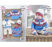 King Cole 5218 Knitting Pattern Baby Raglan Sweaters, Pants and Hat in Cherished DK