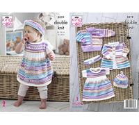 King Cole 5219 Knitting Pattern Baby Cardigan Dress Coat Beret Headband in Cherish DK,Multicolor,14" - 22" chest