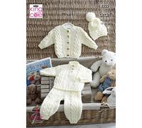 King Cole 5222 Knitting Pattern Baby Sweater Cardigan Trousers and Hat in Comfort Aran