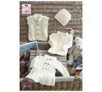 King Cole 5223 Knitting Pattern Baby Sweater Coat Gilet and Hat in Comfort Aran