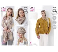 King Cole 5279 Knitting Pattern Womens Cardigan Hat Scarf and Cowl in Big Value Super Chunky Twist