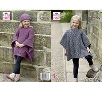 King Cole 5292 Knitting Pattern Girls Tabbard/Poncho and Hat in Chunky Tweed,Multicolor,22" - 32" chest