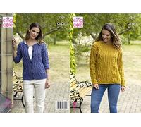 King Cole 5300 Knitting Pattern Womens Cable Sweater and Cardigan in Big Value Aran