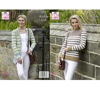 King Cole 5313 Knitting Pattern Womens Striped Sweater and Cardigan in Merino Blend DK