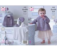 King Cole 5340 Knitting Pattern Baby Matinee Jacket Hat Shoes and Blanket in Finesse Cotton Silk DK