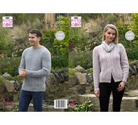 King Cole 5344 Knitting Pattern Mens Womens Sweater Cardigan in Fashion Aran