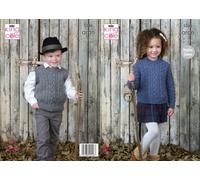 King Cole 5346 Knitting Pattern Childrens Sweater and Tank Top in Fashion Aran