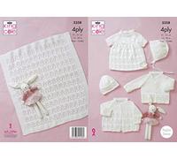 King Cole 5358 Knitting Pattern Baby Coat Cardigan Dress Hat Bonnet Blanket in Comfort 4 Ply