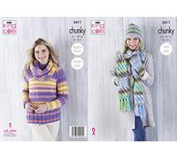 King Cole 5411 Knitting Pattern Sweater Cowl Hat Scarf and Mittens in Riot Chunky