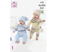 King Cole 5428 Knitting Pattern Baby Onesie Sweater Trousers and Hat in Cherish and Cherished DK