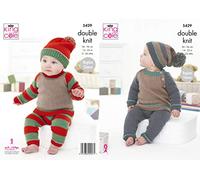 King Cole 5429 Knitting Pattern Baby Set Hats Sweaters Trousers in Cherished DK