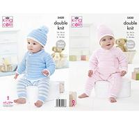 King Cole 5430 Knitting Pattern Baby Set Jacket Onesie Trousers Hat in Cherished DK,Multicolor,14" - 22" chest