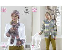 King Cole 5456 Knitting Pattern Womens Cardigan Hat Scarf Wrist Warmers in Explorer Super Chunky