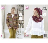 King Cole 5457 Knitting Pattern Womens Cardigan Hat and Cowl in Explorer Super Chunky