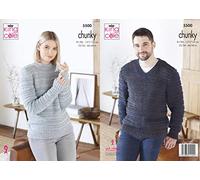 King Cole 5500 Knitting Pattern Womens Mens Sweaters in Big Value Poplar Chunky