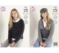 King Cole 5513 Knitting Pattern Womens Raglan Sweater and Cardigan in Merino Blend DK and Truffle