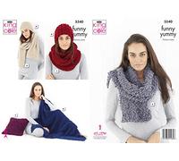 King Cole 5540 Knitting Pattern Cowl Scarf Wrap Hats Blanket Cushion in Funny Yummy