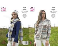 King Cole 5546 Knitting Pattern Womens Cardigan Hat & Scarf in Drifter Aran