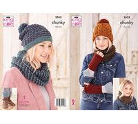 King Cole 5553 Knitting Pattern Ladies Hats Cowls Hardwarmers Boot Toppers in Big Value Chunky
