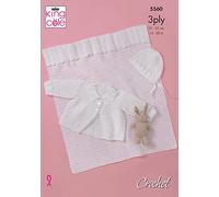 King Cole 5560 Crochet Pattern Baby Jacket Bonnet and Blanket in Big Value Baby 3 Ply