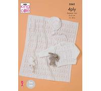 King Cole 5562 Knitting Pattern Baby Cardigan Bonnet Bootees and Blanket in Big Value Baby 4 Ply White