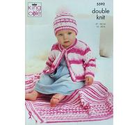 King Cole 5592 Knitting Pattern Baby and Childrens Cardigan Hat and Blanket in Stripe DK