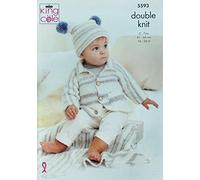 King Cole 5593 Knitting Pattern Baby and Childrens Cardigan Hat and Blanket in Stripe DK
