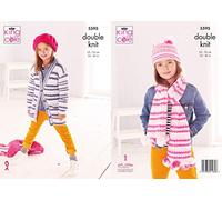 King Cole 5595 Knitting Pattern Childs Jacket Scarf and Hat in Stripe DK