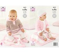 King Cole 5619 Knitting Pattern Babies Cardigan Hoodie Hat Socks and Blanket in Truffle DK