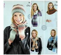 King Cole 5624 Knitting Pattern Ladies Hat Cowl Wrap Scarves Hand Warmers and Shoulder Wrap in Riot Chunky