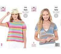 King Cole 5664 Knitting Pattern Womens Round and V Neck Tops in King Cole Summer 4 Ply