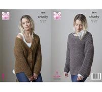 King Cole 5676 Knitting Pattern Womens Sweater and Cardigan in Big Value Poplar Chunky