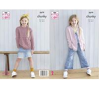 King Cole 5679 Knitting Pattern Girls Sweater and Cardigan in Subtle Drifter Chunky