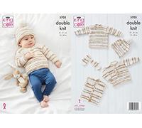 King Cole 5703 Knitting Pattern Baby Sweaters Waistcoat Hat Mittens in Baby Stripe DK