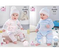 King Cole 5725 Knitting Pattern Baby Cardigan Trousers All-in-One Hats in Cherish and Cherished DK