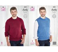 King Cole 5820 Knitting Pattern Mens Round Neck Sweater and Slipover in Big Value Chunky