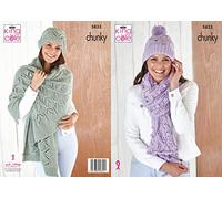 King Cole 5831 Knitting Pattern Womens Hat Scarf Beret Shawl in Subtle Drifter Chunky, Multi, One Size