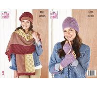 King Cole 5831 Knitting Pattern Womens Hat Wrap Beret Hand Warmers in Forest Recycled Aran