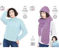 King Cole 5839 Knitting Pattern Womens Sweater Cowl Scarf Hat in Big Value Super Chunky, Multi, 30" - 48"