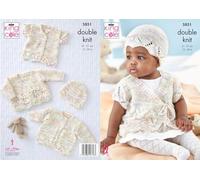 King Cole 5851 Baby DK Matinee Coat Hat Cardigan Knitting Pattern
