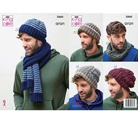 King Cole 5860 Knitting Pattern Men Hats Scarf and Snood in Fashion Aran, Multi, One Size