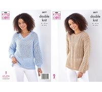 King Cole 5877 Knitting Pattern Womens Round and V Neck Sweaters in Cottonsoft DK