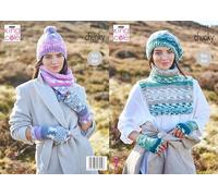 King Cole 5908 Knitting Pattern Hat Beret Snood Wristwarmers Fake Polo Neck in Nordic Chunky