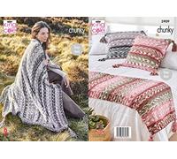 King Cole 5909 Knitting Pattern Blanket Bed Runner and Cushion Cover in Nordic Chunky