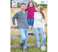 King Cole 5956 Knitting Pattern Family Raglan Sleeve Cable Sweaters in Wool Aran