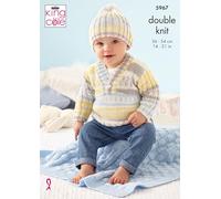 King Cole 5967 Knitting Pattern Baby Sweater Cardigan Hat and Blanket in Cherish and Cherished DK