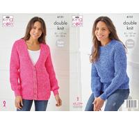 King Cole 6131 Knitting Pattern Womens Raglan Sweater and Jacket in Pricewise Twirly DK